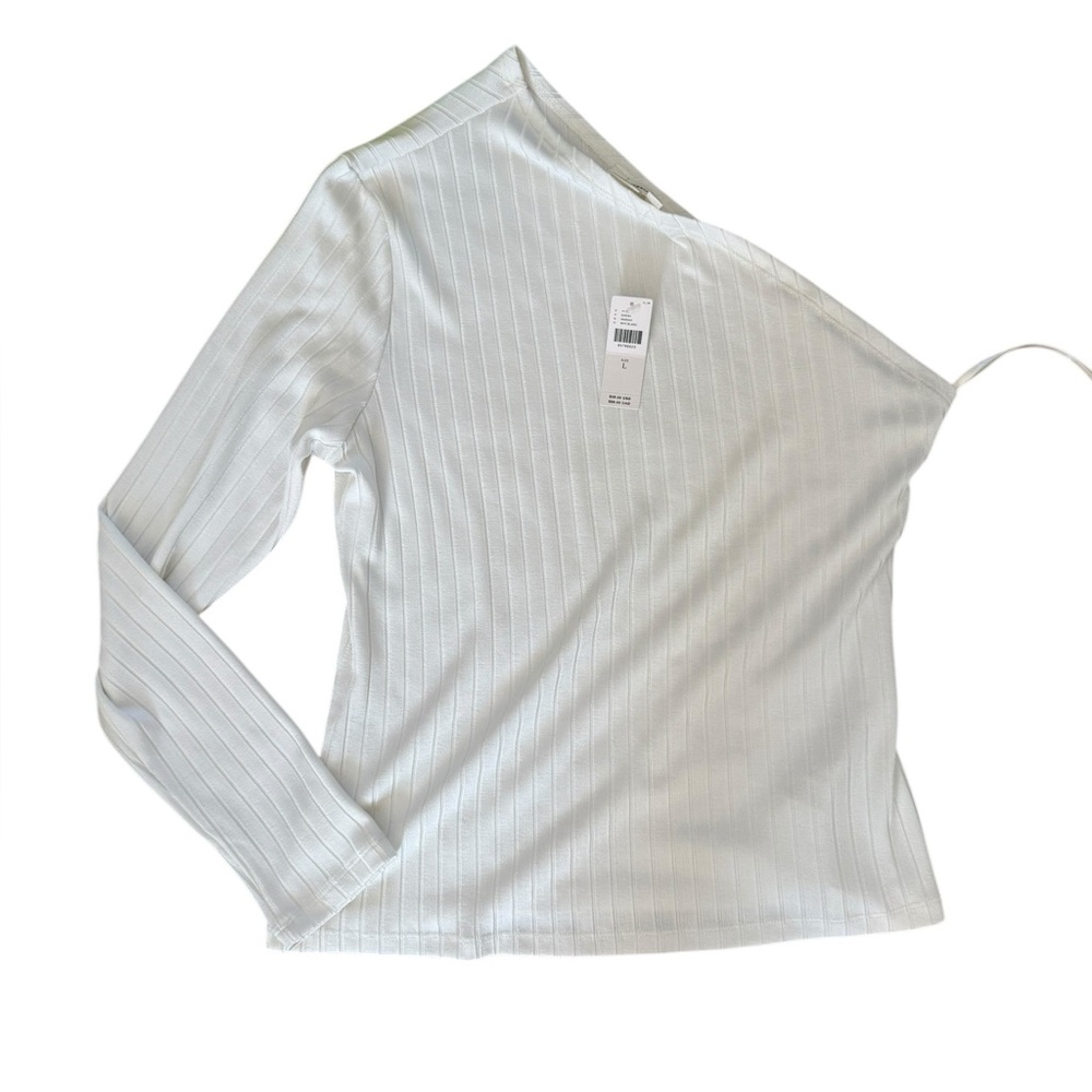 NEW Anthropologie White Ribbed One Shoulder Top, Size Large